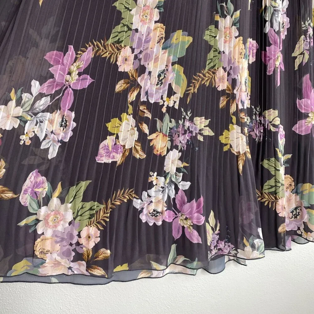 Christopher & Banks Women's X (14W) Floral Pleated Midi Skirt Cottagecore Church